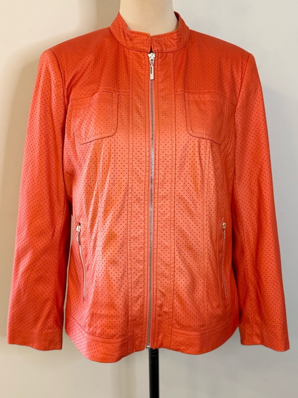 Conrad C orange mesh faux leather zip jacket SZ 8